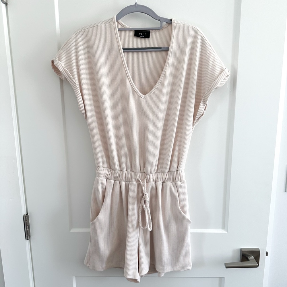 Vici Beige V-Neck Romper